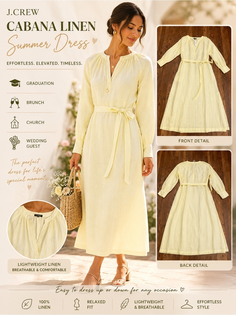 J. Crew Linen Spring Wedding Guest dress Women’s size small runs large